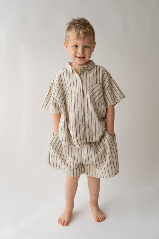 Navy & Tan Oversized Stripe Linen Set