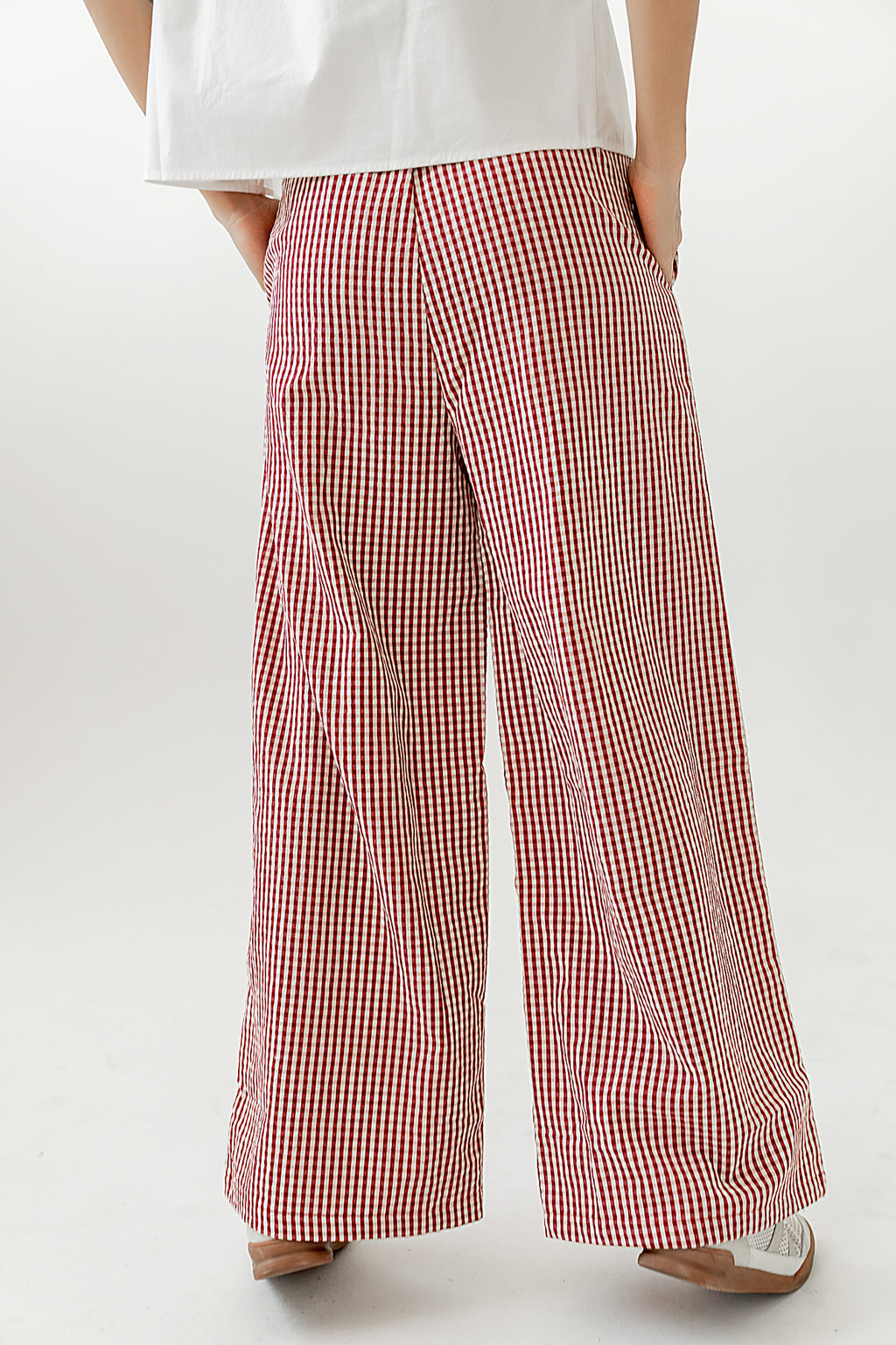 Gingham Print Wide Leg Casual Pants
