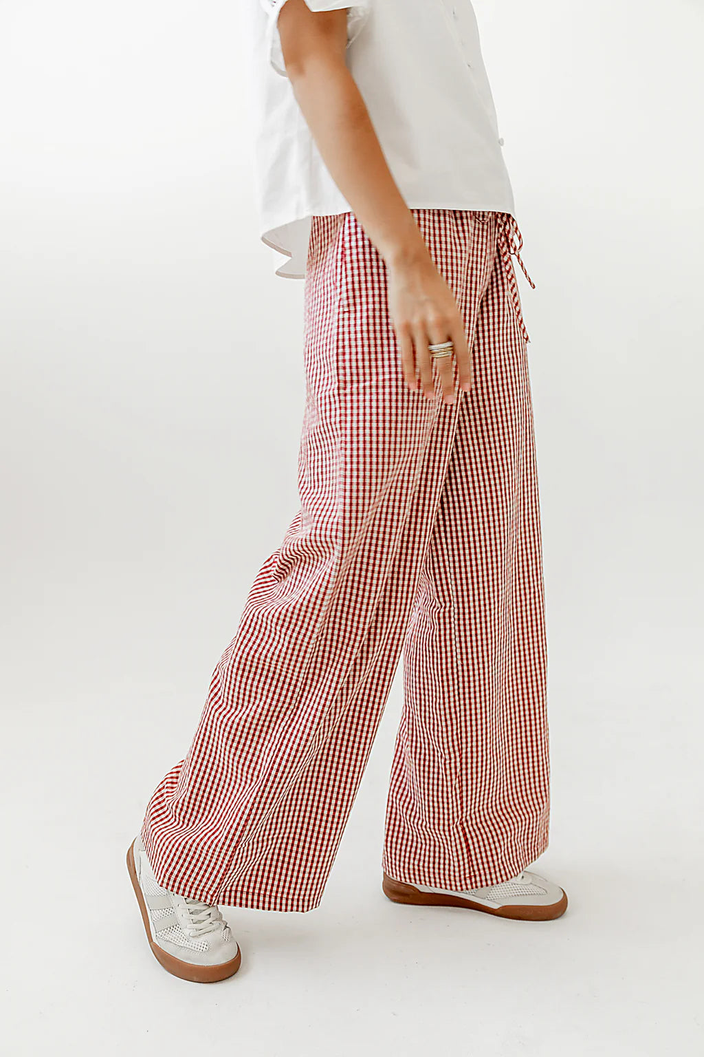 Gingham Print Wide Leg Casual Pants