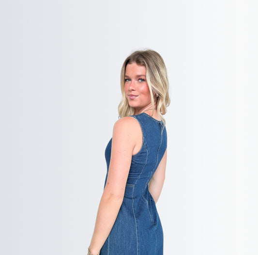 Sleeveless Zipped Bodycon Denim Short Dress