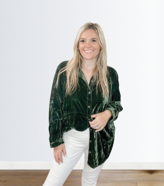 Olive Velvet Button-Up
