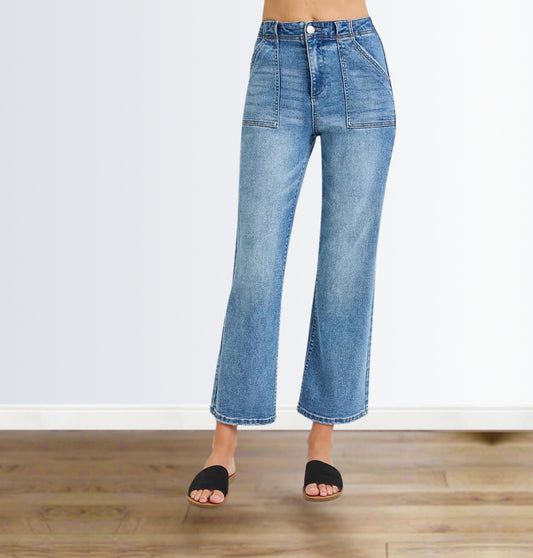 RISEN Full Size High Waisted Bootcut Cropped Jeans