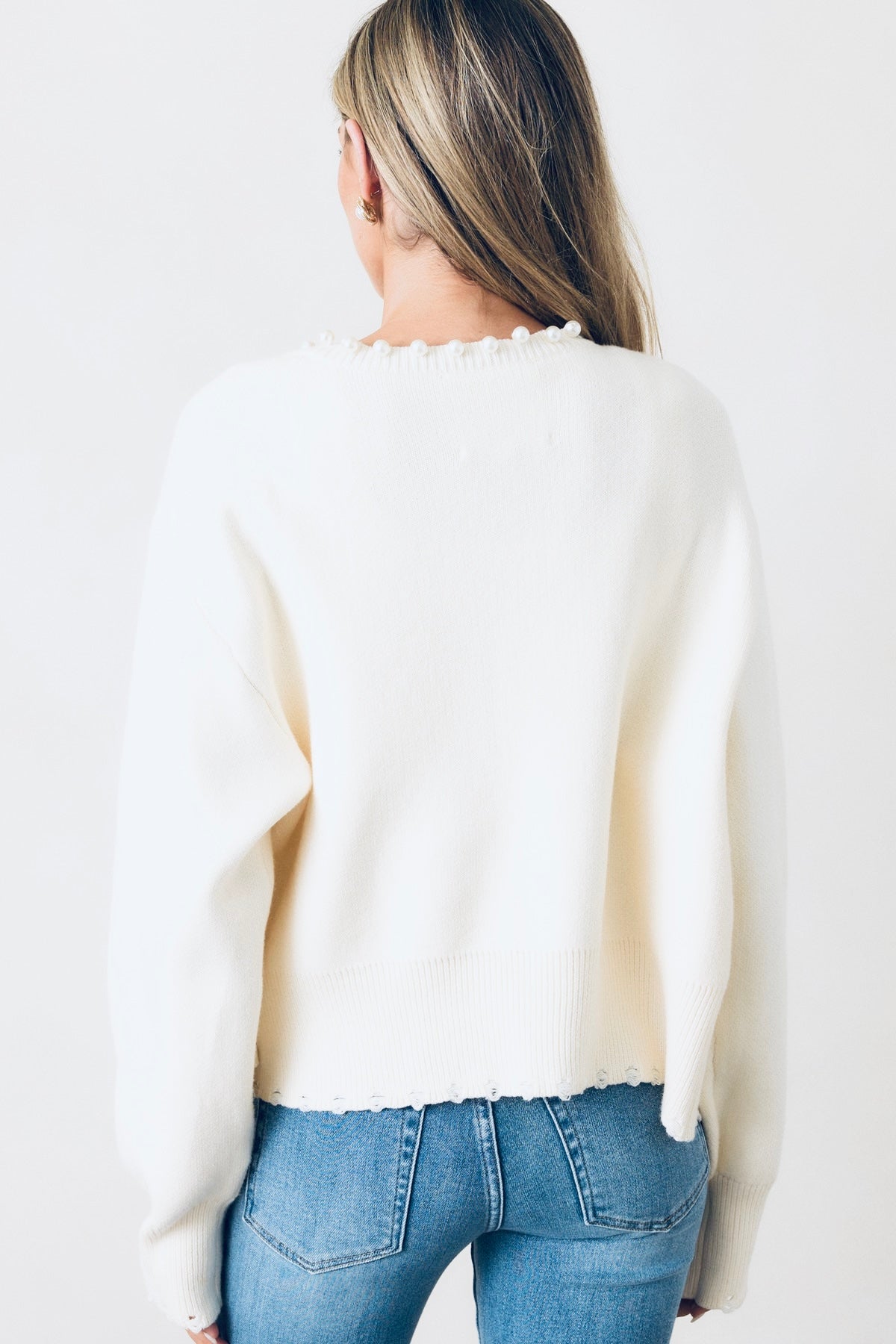 Kat Pearl Embellished Open-Front Cardigan