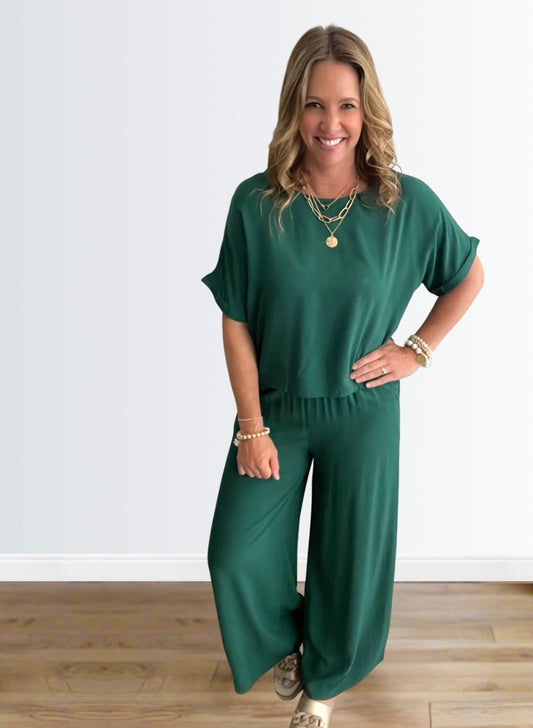 Emerald T-Shirt and Wide Leg Pant Set