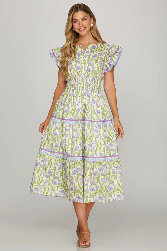 Lilac Contrast Trim Dress