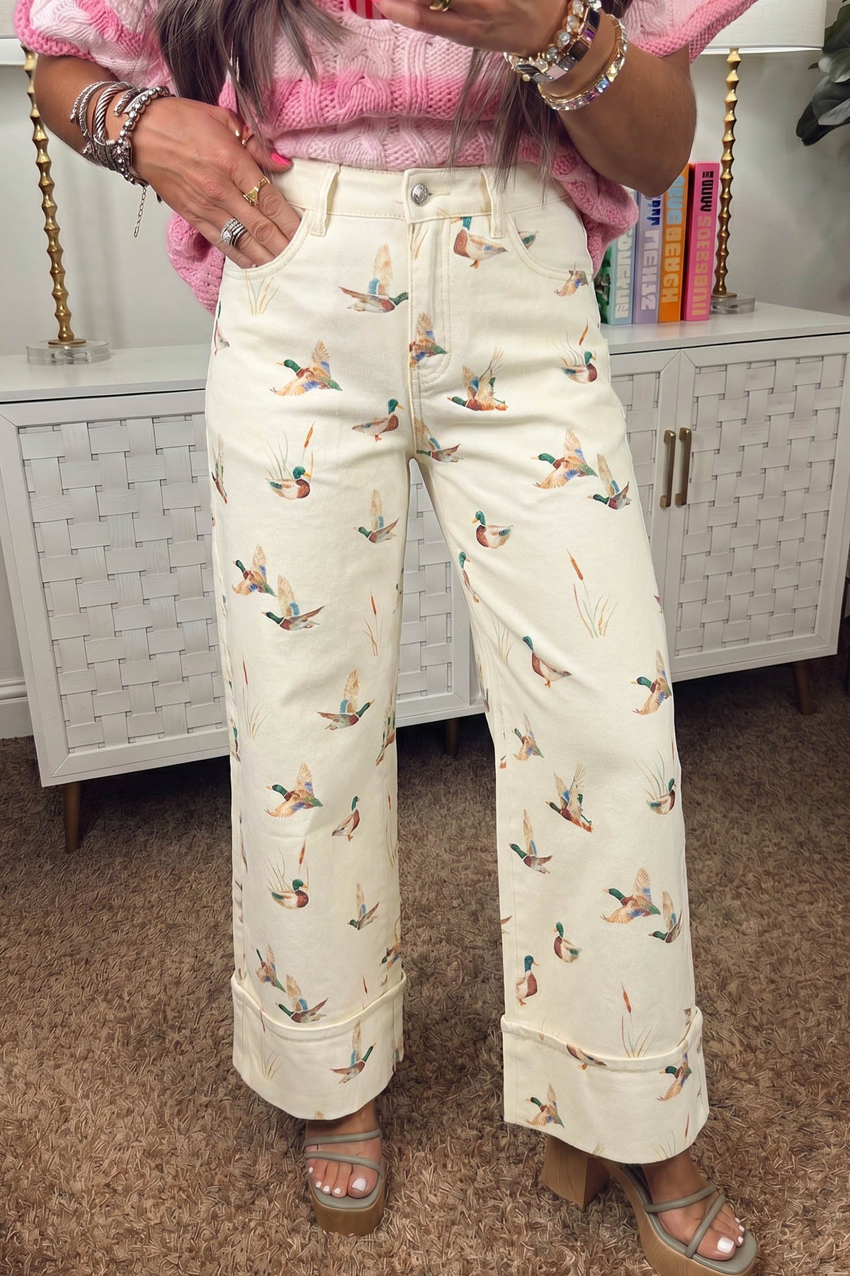 Mallard Printed Cuffed Hem Jeans