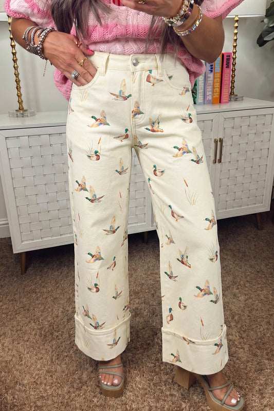Mallard Printed Cuffed Hem Jeans