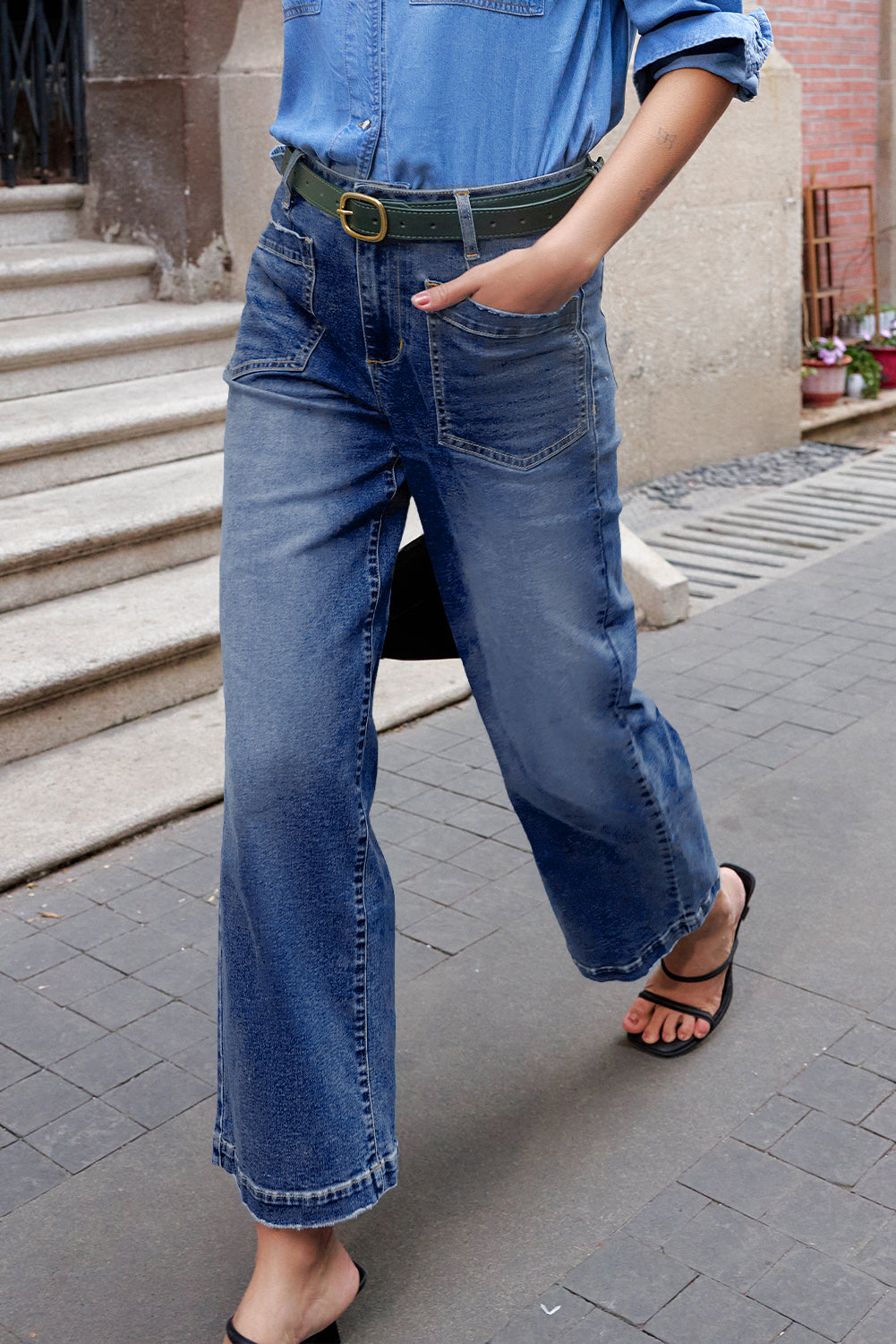Denim Patch Pocket Shift Jeans- Two Colors