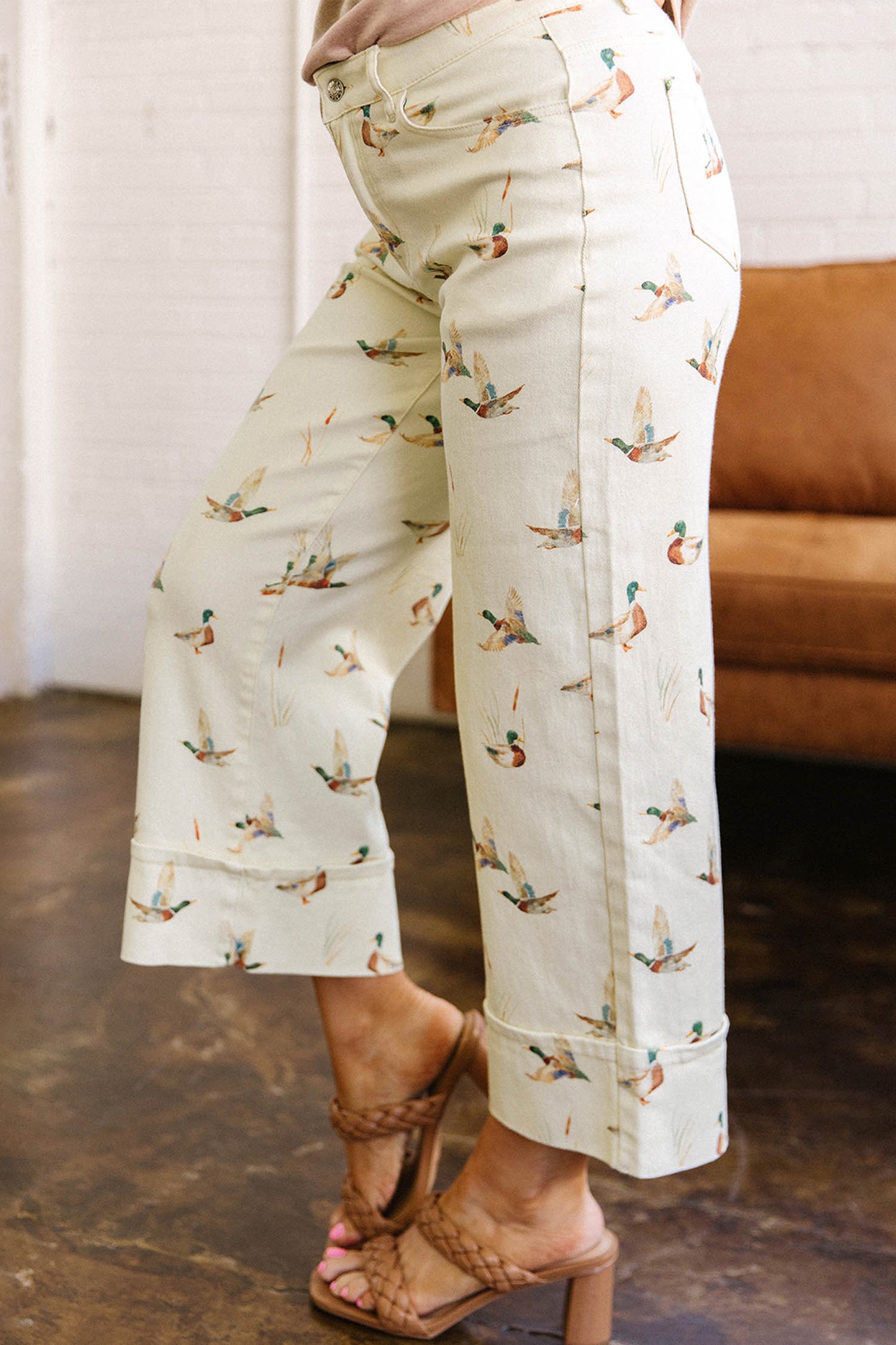 Mallard Printed Cuffed Hem Jeans