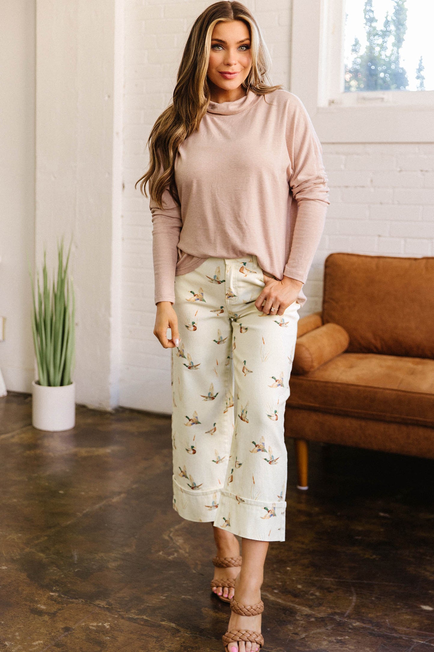 Mallard Printed Cuffed Hem Jeans