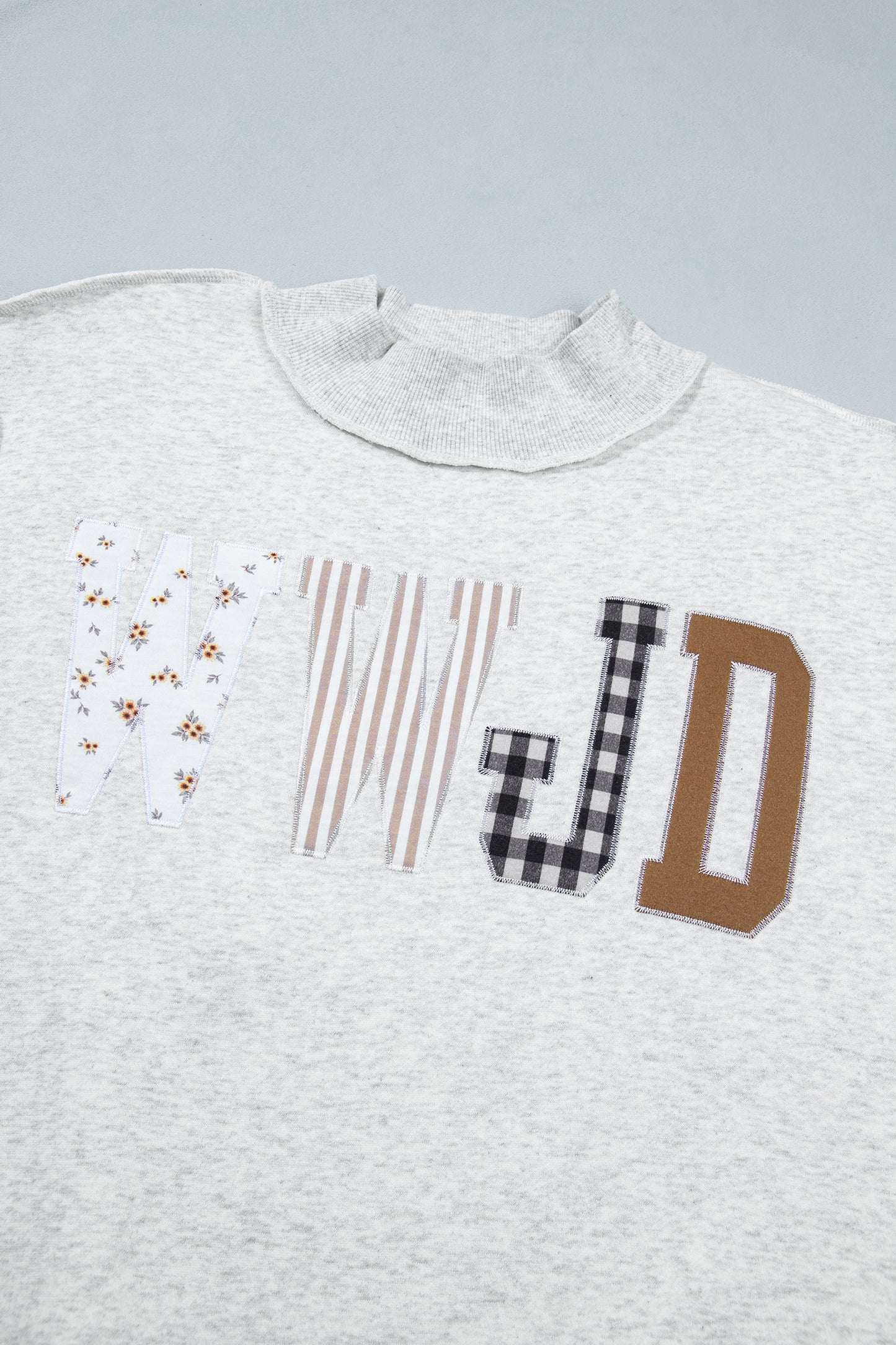 WWJD Embroidered Patch Mock Neck Sweatshirt