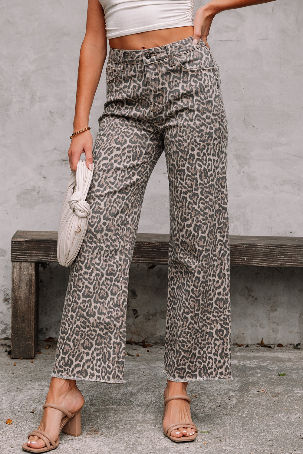 Leopard Frayed Edge High Waisted Jeans