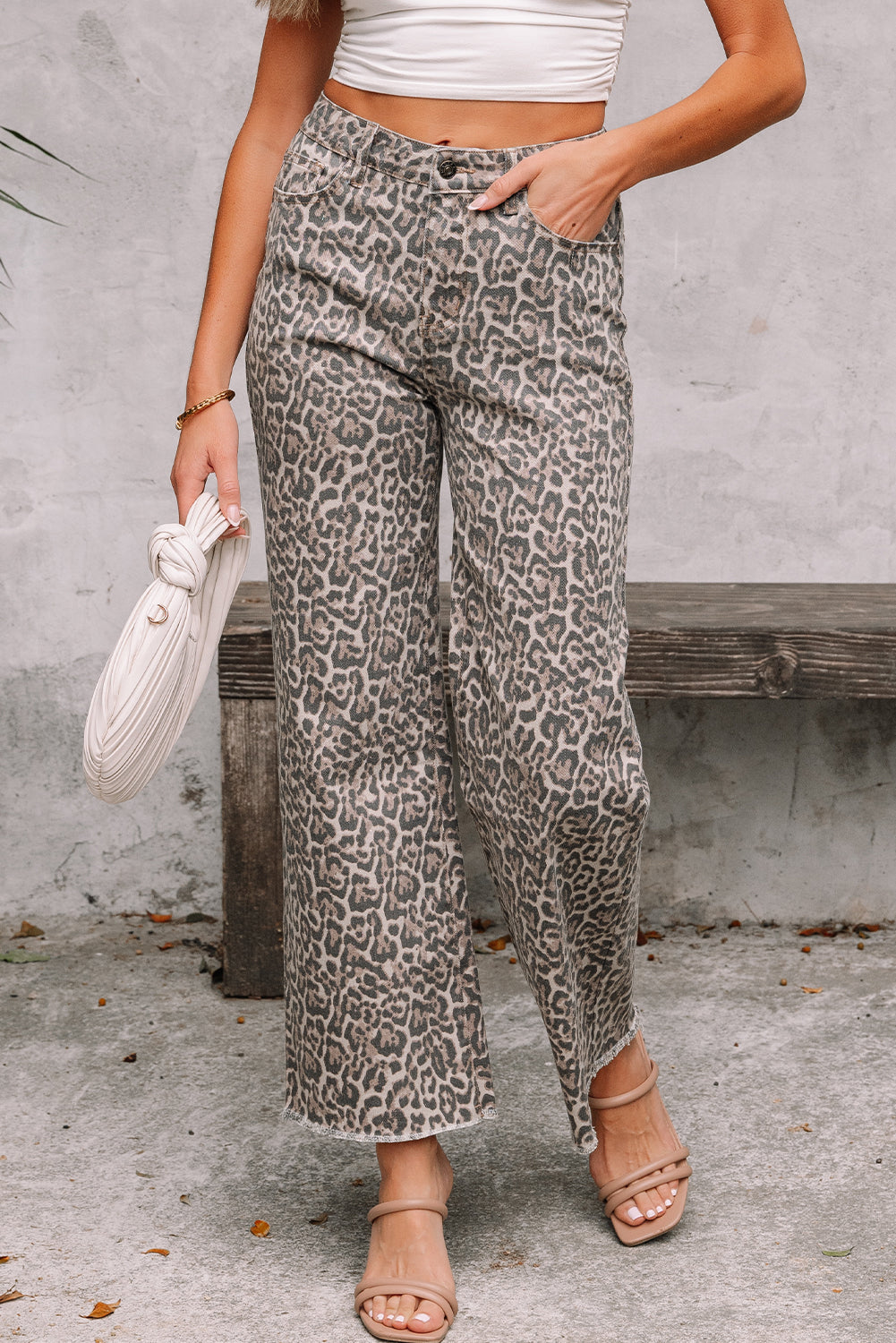 Leopard Frayed Edge High Waisted Jeans