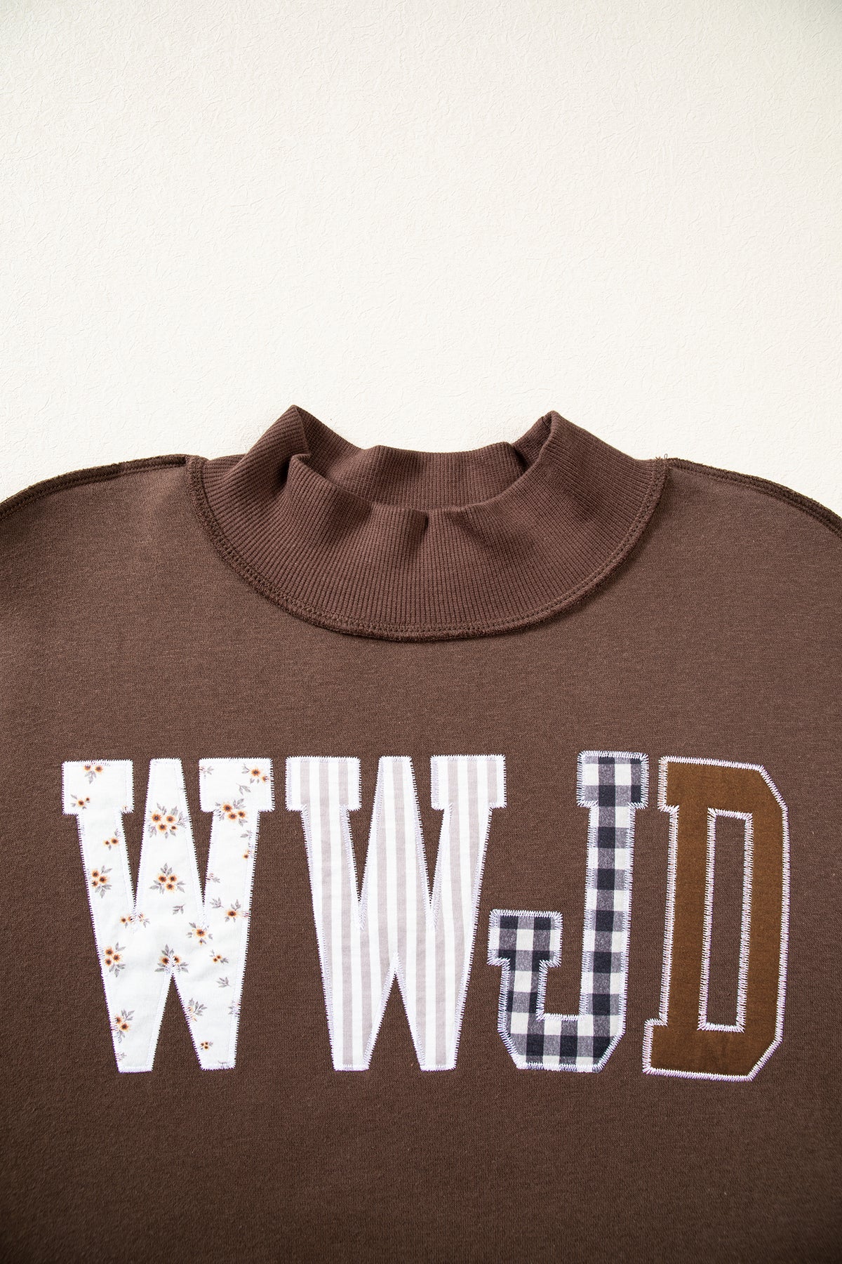 WWJD Embroidered Patch Mock Neck Sweatshirt
