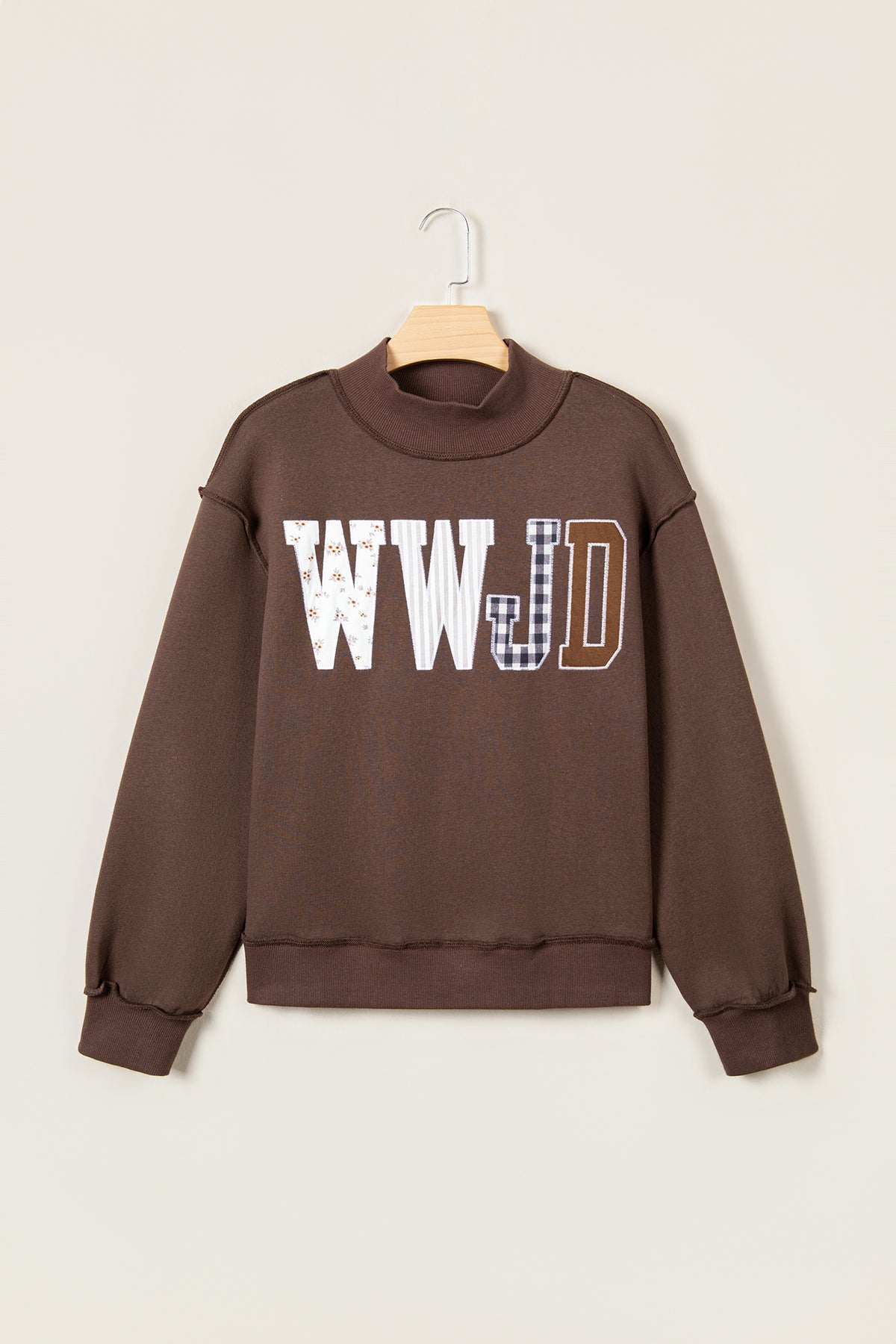 WWJD Embroidered Patch Mock Neck Sweatshirt