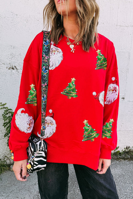 Sequin Santa + Christmas Tree Sweatshirt